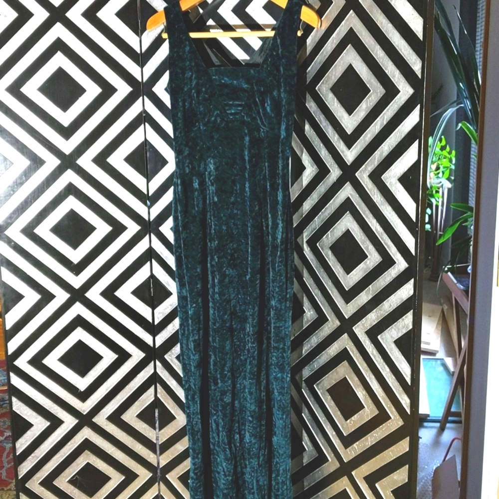 Dark Green Crushed Panne Velvet Column Dress Gown NWOT